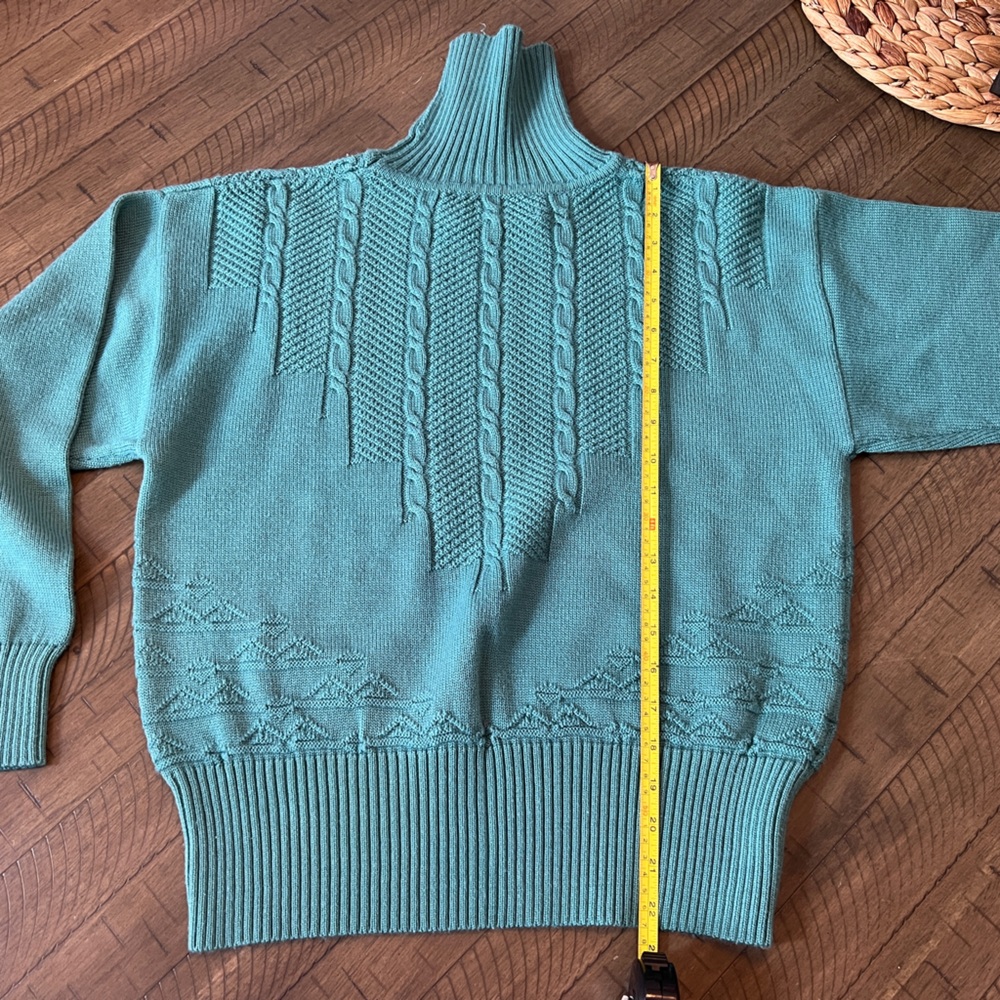 Vintage Bogner Teal Wool/Acrylic Cable Knit Turtleneck Sweater LIKE NEW Sz M - Picture 8 of 10